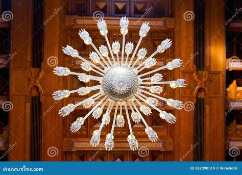 Chandelier In The Sultan Qaboos Grand Mosque Oman Middle East Asia