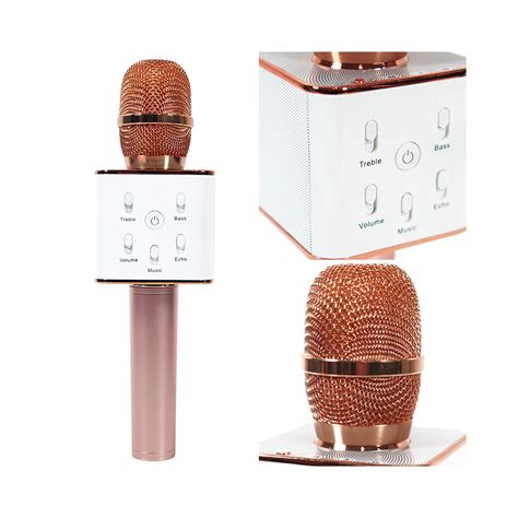 Microphone Karaoké Bluetooth sans fil avec haut parleur Q8 Rose Gol