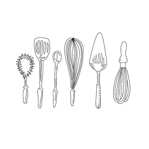 Premium Vector Cooking Utensils Whisk Spatula Vector Line Elements