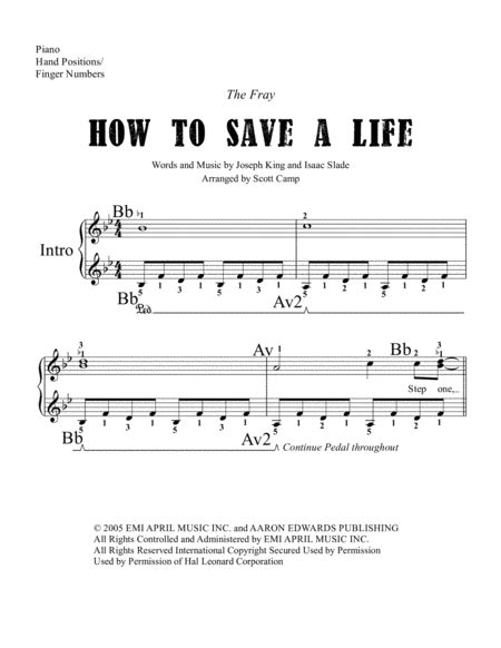 The Fray How To Save A Life Piano Sheet Music