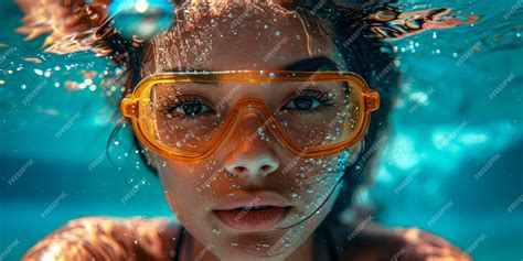 Premium Photo A Girl Swimming Underwater With Snorkel Goggles