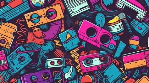 Hip Hop Theme Vector Seamless Pattern Background Color 90s Picture