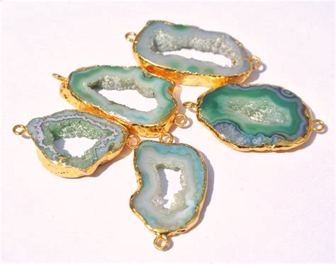 5pcs 24kt Gold Electroplated Edge Green Druzy Agate Geode Etsy