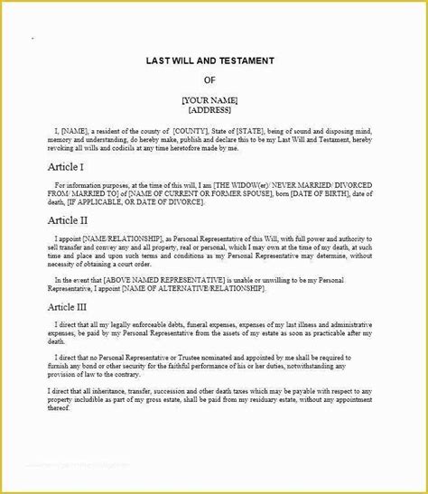 Last Will And Testament Free Template Of Last Will And Testament