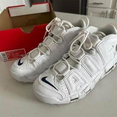 Worn Once Nike White And Navy Uptempos Size M 65 Depop