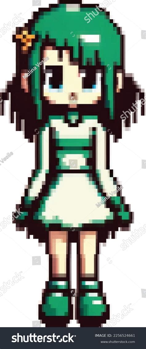 Anime Girl Green Hair Green Dress Stock Vector Royalty Free