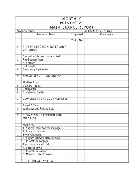 Preventative Maintenance Checklist Template