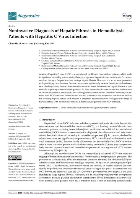 Pdf Noninvasive Diagnosis Of Hepatic Fibrosis In Hemodialysis