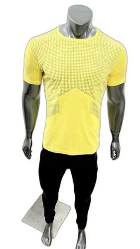 Printed Cotton Men Sports Yellow Round Neck Dri Fit T Shirts At Rs 175