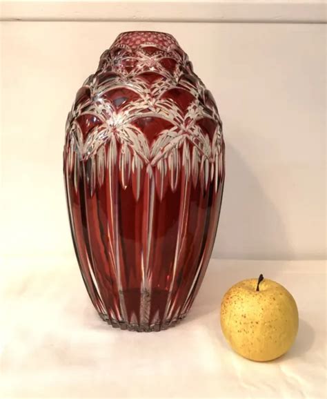 Superbe Vase Art Deco Cristal Taill Saint Louis Doubl Rouge Cm No