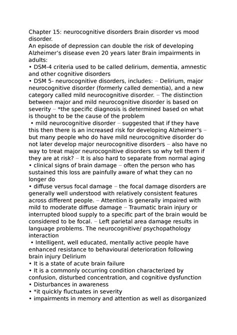 Delerium Chapter 15 Neurocognitive Disorders Brain Disorder Vs Mood