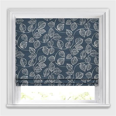 Merida Indigo Blue And White Upbeat Leaves Patterned Roman Blinds