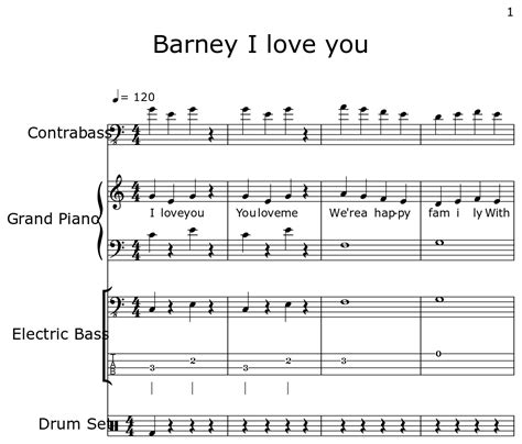 Barney I Love You Sheet Music For Contrabass Piano Electric Bass Drum Set