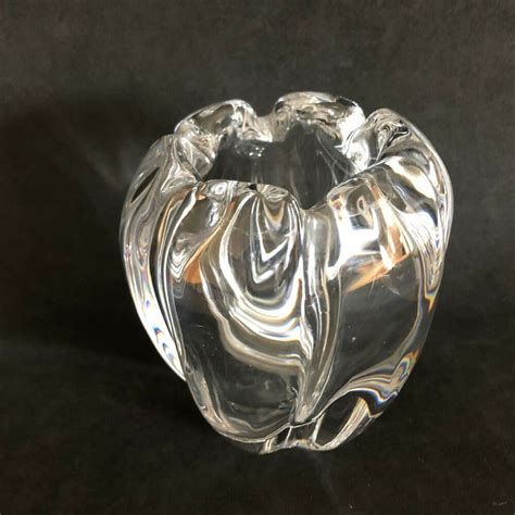 Orrefors Sweden Heavy Crystal Flower Vase 4 3 4 Signed Orrefors