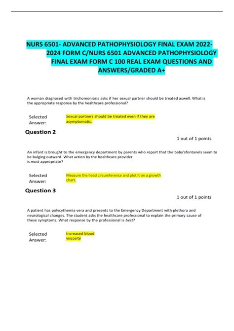 Nurs Advanced Pathophysiology Final Exam Form C Nurs Advanced