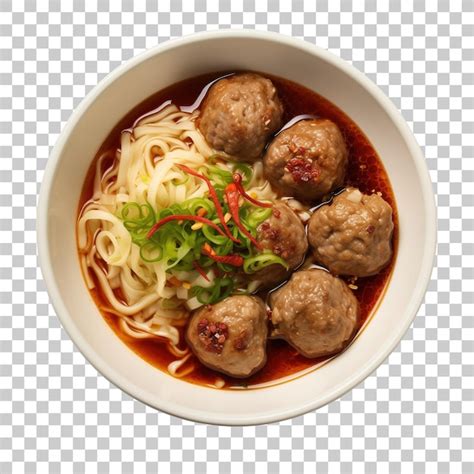 Premium Psd Noodles And Meatballs In A Bowl Isolated On Transparent