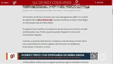 RJ1 TV Rio Sul g1 no RJ1 Homem é preso espingarda calibre 12