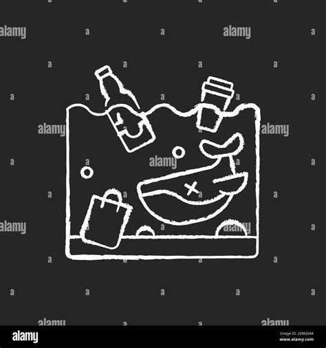 Ocean Pollution Chalk White Icon On Black Background Stock Vector Image And Art Alamy