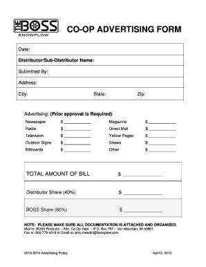 Fillable Online CO OP ADVERTISING FORM Fax Email Print PdfFiller