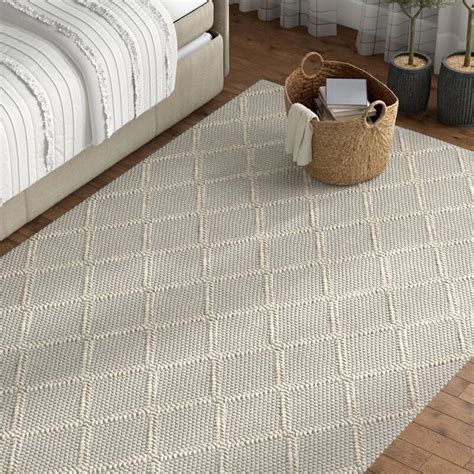 Union Rustic Beeson Geometric Handmade Flatweave Silver Ivory Area Rug