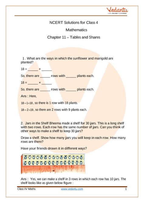 Ncert Solutions For Class 4 Maths Chapter 11 Tables And Shares Free Pdf