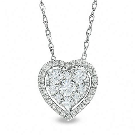 1 3 Ct T W Diamond Heart Cluster Pendant In 10k White Gold Online Exclusives Collections