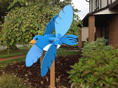 Blue Bird Whirligig Bluebird Wooden Hand Made Folk Art Whirligigs Wood