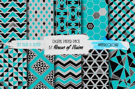 Sky Blue Geometric Pack | Graphic Patterns ~ Creative Market