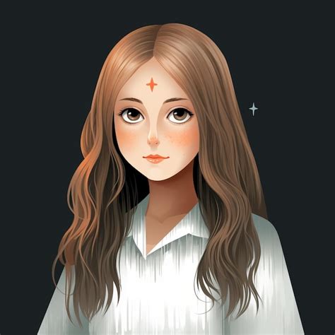 Una ilustración de una niña con cabello largo y una estrella en la