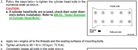 Torque Specs For Camshaft On A 2002 Nissan Altima Fixya