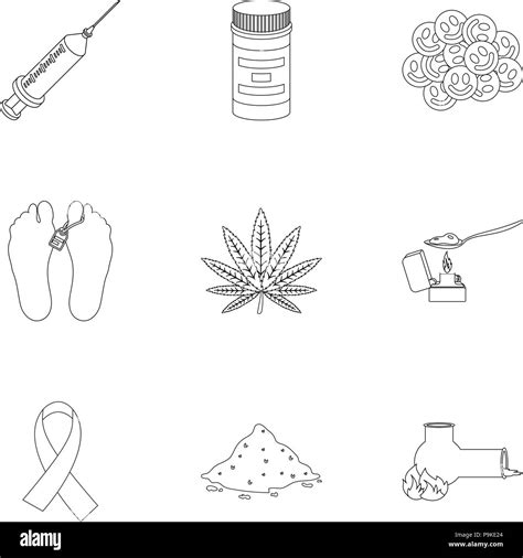 Drugs Set Icons In Outline Style Big Collection Of Drugs Vector Symbol