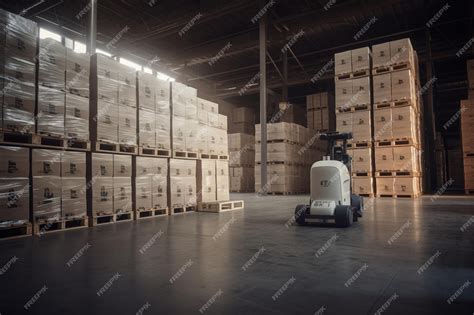 Premium Photo | A robot in a warehouse with a pallet of pallets