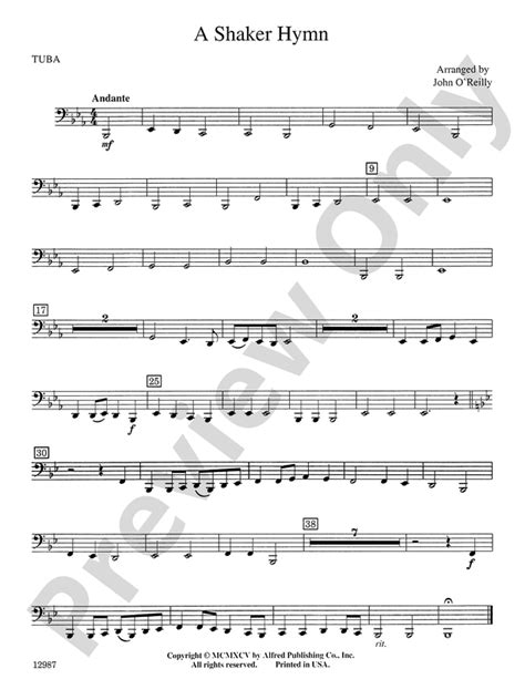 A Shaker Hymn Tuba Tuba Part Digital Sheet Music Download