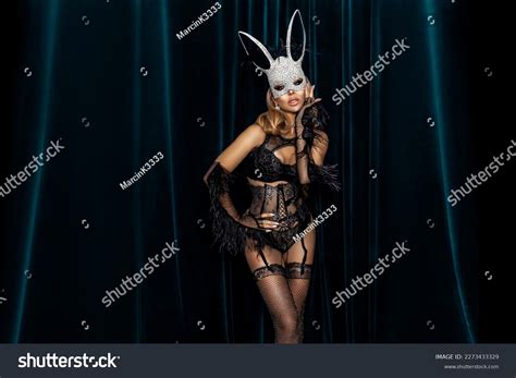 Sexy Blonde Woman Dressed Easter Bunny Stock Photo