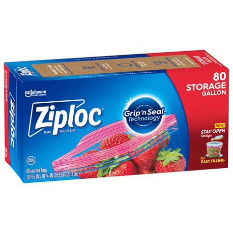 Ziploc Brand Storage Bags With New Stay Open Design Gallon 80 Count