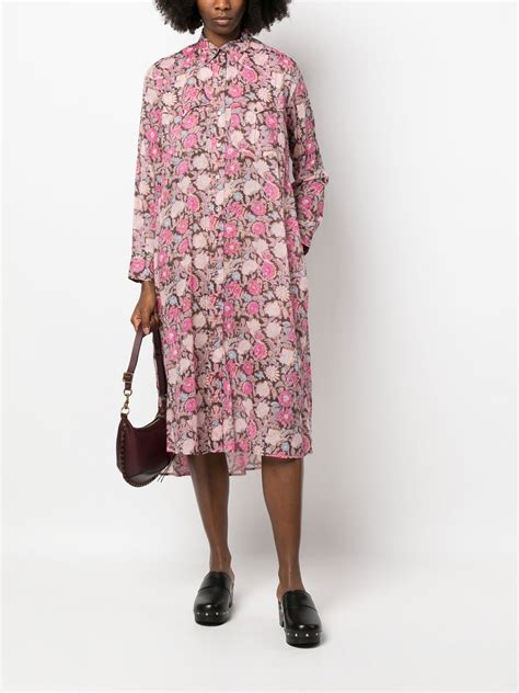 Isabel Marant Toile Floral Print Midi Shirt Dress In Fk Faded Black