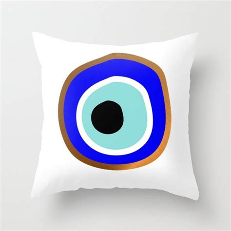 Grecian Gold Evil Eye In Blue On White Couch Throw Pillow By Maria