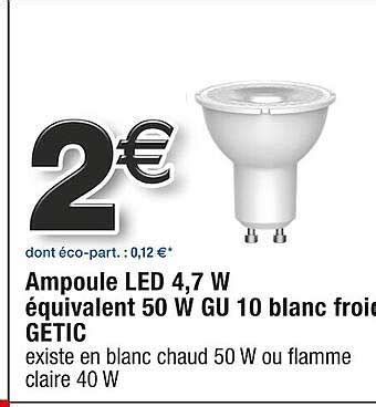 Promo Ampoule Led W Quivalent W Gu Blanc Froid Getic Chez Cora