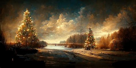 Premium Photo | Christmas landscape. digital illustration. painting ...