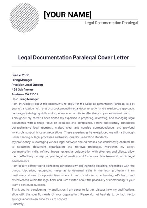 Free Legal Documentation Paralegal Cover Letter Template Edit Online