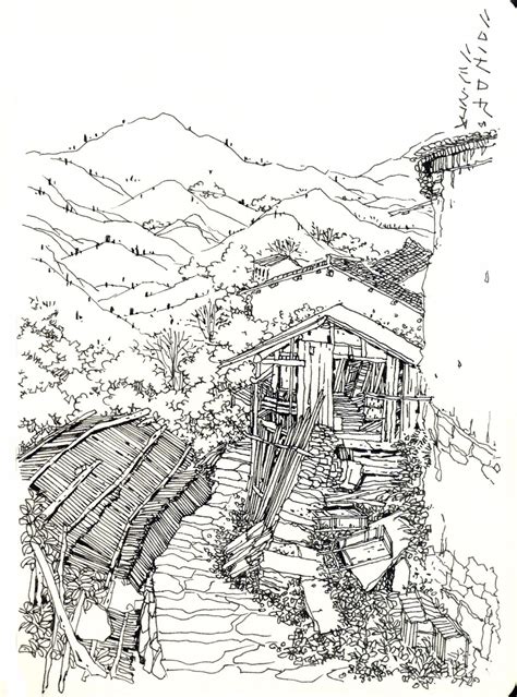 山间小路的简笔画大全 乡间小路简笔画有房子 小路风景简笔画 大山谷图库