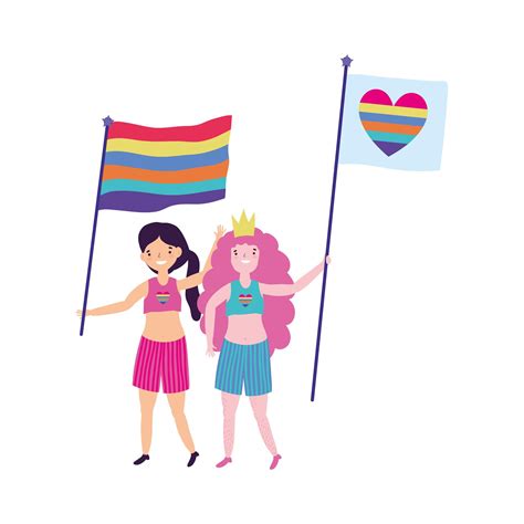 Pride Parade Lgbt Community Happy Girls With Crown Flag Heart Love Celebration 1830573 Vector