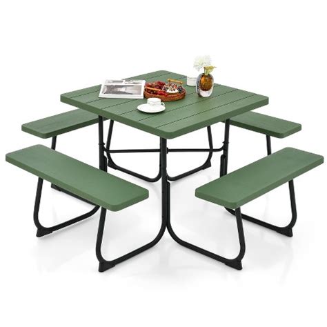 Tangkula 8-person Square Picnic Table Bench Set Outdoor Picnic Table ...