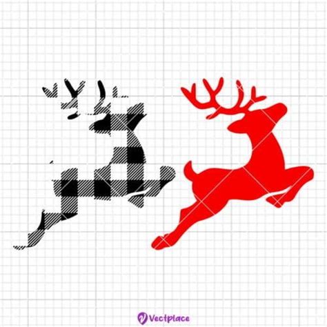 Buffalo Plaid Reindeer Svg Flying Reindeer Svg Christmas Svg Cut