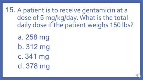 PTCB PTCE Practice Test Question 15 Weight Based Dosage Calculation