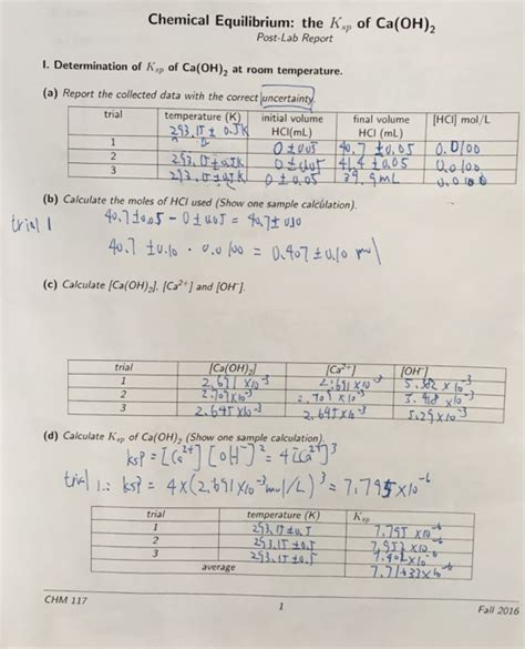 Solved CHM 117 Fall 2016 Experiment 9 Chemical Equilibrium Chegg