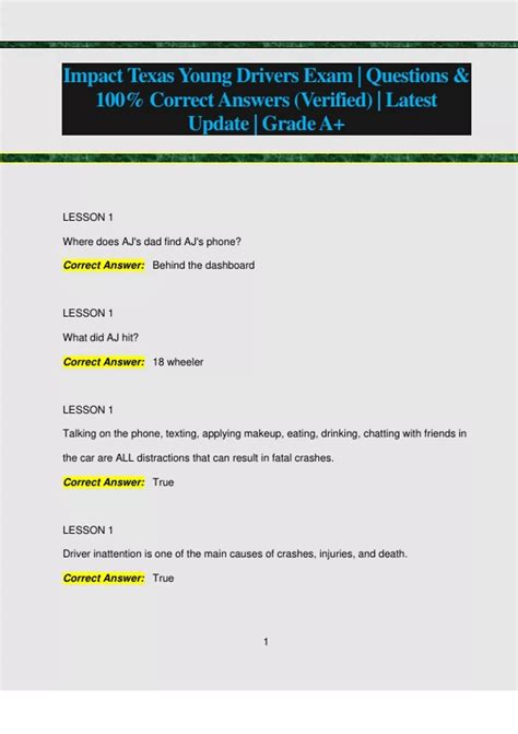 Impact Texas Young Drivers Exam | Questions & 100% Correct Answers