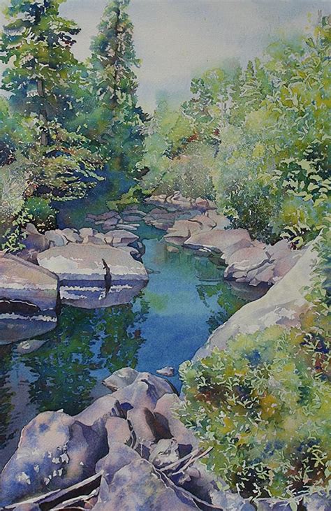 River Landscape Painting Print Stream Landscape Watercolor Etsy