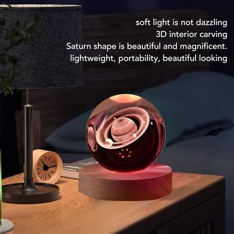 Veilleuse Saturn Boule De Cristal 3D 8 Cm Lumineuse Sculptée