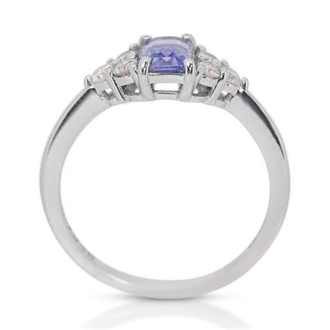 Mesmerizing 0 81ct Tanzanite Pave Ring With Side Diamonds In 18K White